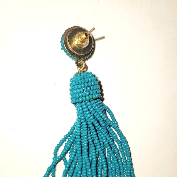 TURQUOISE MICRO BEAD TASSEL EARRINGS - 4" LONG - Picture 3 of 4